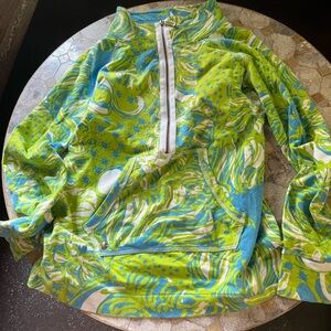 Vibrant Green and Blue Pullover with Zip